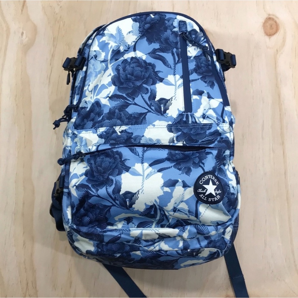 Converse Straight Edge Backpack Blue Floral Peony Print Laptop Bag 10007783